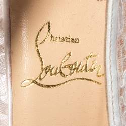 Pre Owned Christian Louboutin White Satin and Lace Neoalto Pointed Toe Pumps Size 38