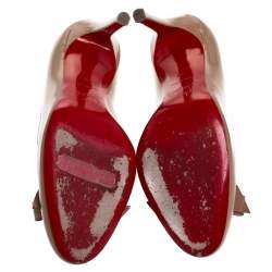 Pre Owned Christian Louboutin Beige Patent Leather Bow Vinodo Pumps Size 36