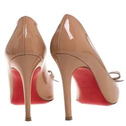 Pre Owned Christian Louboutin Beige Patent Leather Bow Vinodo Pumps Size 36