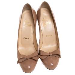 Pre Owned Christian Louboutin Beige Patent Leather Bow Vinodo Pumps Size 36