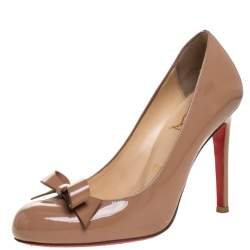 Pre Owned Christian Louboutin Beige Patent Leather Bow Vinodo Pumps Size 36