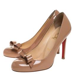 Pre Owned Christian Louboutin Beige Patent Leather Bow Vinodo Pumps Size 36