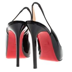Pre Owned Christian Louboutin Black Patent Leather Flo Peep Toe Slingback Sandals Size 40