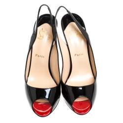 Pre Owned Christian Louboutin Black Patent Leather Flo Peep Toe Slingback Sandals Size 40
