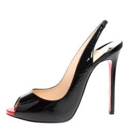 Pre Owned Christian Louboutin Black Patent Leather Flo Peep Toe Slingback Sandals Size 40