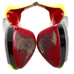 Pre Owned Christian Louboutin Colorblock Patent Leather Lady Peep Toe Platform Slingback Sandals Size 38