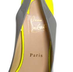 Pre Owned Christian Louboutin Colorblock Patent Leather Lady Peep Toe Platform Slingback Sandals Size 38