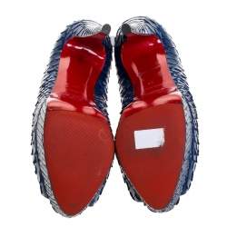 Pre Owned حذاء كعب عالي كريستيان لوبوتان ليدي بيب جلد ثعبان ازرق مقاس 37