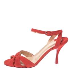 Pre Owned Christian Louboutin Tangerine Suede Trezuma Ankle Strap Sandals Size 37