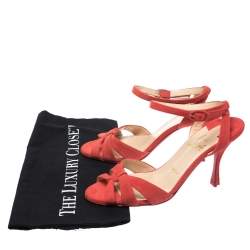 Pre Owned Christian Louboutin Tangerine Suede Trezuma Ankle Strap Sandals Size 37
