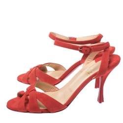 Pre Owned Christian Louboutin Tangerine Suede Trezuma Ankle Strap Sandals Size 37