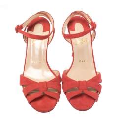 Pre Owned Christian Louboutin Tangerine Suede Trezuma Ankle Strap Sandals Size 37
