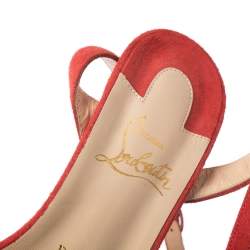 Pre Owned Christian Louboutin Tangerine Suede Trezuma Ankle Strap Sandals Size 37