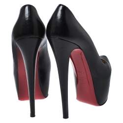 Pre Owned Christian Louboutin Black Leather Daffodile Platform Pumps Size 37.5