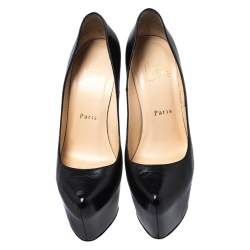 Pre Owned Christian Louboutin Black Leather Daffodile Platform Pumps Size 37.5