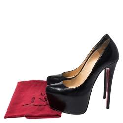 Pre Owned Christian Louboutin Black Leather Daffodile Platform Pumps Size 37.5