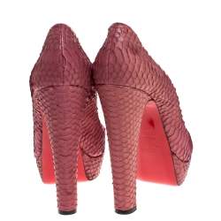 Christian Louboutin Pink Python Leather Lady Peep Toe Platform Pumps Size 41