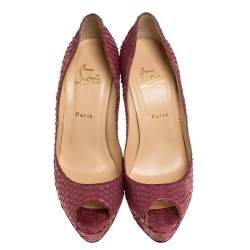 Christian Louboutin Pink Python Leather Lady Peep Toe Platform Pumps Size 41