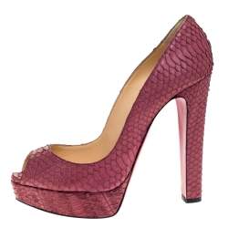 Christian Louboutin Pink Python Leather Lady Peep Toe Platform Pumps Size 41