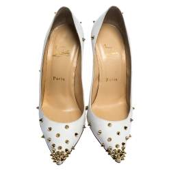 Pre Owned Christian Louboutin White Leather Degraspike Pumps Size 38.5