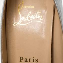 Pre Owned Christian Louboutin Silver Leather Criss Cross Strap Peep Toe Platform Pumps Size 38