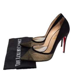Pre Owned حذاء كعب عالي كريستيان لوبوتان مقدمة مدببة شبك وسويدى أسود مقاس 37