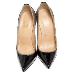 Pre Owned Christian Louboutin Black/Beige Glitter and Patent Leather Tucsick Pumps Size 37