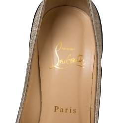 Pre Owned Christian Louboutin Black/Beige Glitter and Patent Leather Tucsick Pumps Size 37