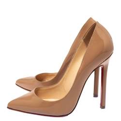 Pre Owned Christian Louboutin Beige Patent Leather So Kate Pointed Toe Pumps Size 35.5