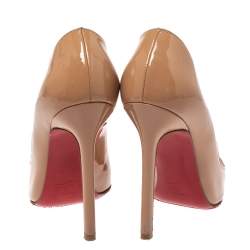 Pre Owned Christian Louboutin Beige Patent Leather So Kate Pointed Toe Pumps Size 35.5