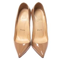 Pre Owned Christian Louboutin Beige Patent Leather So Kate Pointed Toe Pumps Size 35.5