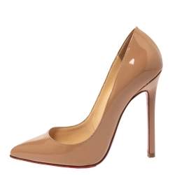 Pre Owned Christian Louboutin Beige Patent Leather So Kate Pointed Toe Pumps Size 35.5
