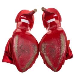 Pre Owned Christian Louboutin Red Satin Bow D'Orsay Open Toe Pumps Size 39.5