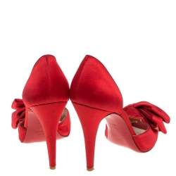 Pre Owned Christian Louboutin Red Satin Bow D'Orsay Open Toe Pumps Size 39.5