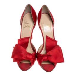 Pre Owned Christian Louboutin Red Satin Bow D'Orsay Open Toe Pumps Size 39.5