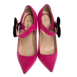 Pre Owned Christian Louboutin Pink Satin Pensee Mary Jane Pumps Size 38.5