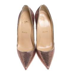 Christian Louboutin Metallic Rose Gold Sequin And Leather So Kate Pumps Size 38