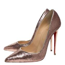 Christian Louboutin Metallic Rose Gold Sequin And Leather So Kate Pumps Size 38