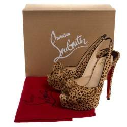 مملوكة مسب قًا Christian Louboutin Brown Calf hair Jenny Knotted Slingback Platform Sandals Size 38