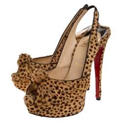 مملوكة مسبقًا Christian Louboutin Brown Calf hair Jenny Knotted Slingback Platform Sandals Size 38