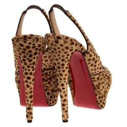 مملوكة مسبقًا Christian Louboutin Brown Calf hair Jenny Knotted Slingback Platform Sandals Size 38