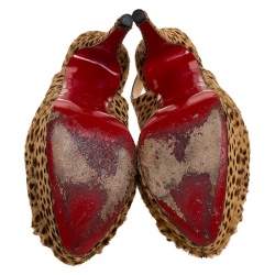 مملوكة مسبقًا Christian Louboutin Brown Calf hair Jenny Knotted Slingback Platform Sandals Size 38