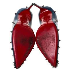 مملوكة مسبقًا Christian Louboutin Blue Leather Degraspike Pointed Toe Pumps Size 35