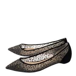 Pre Owned Christian Louboutin Black Mesh And Suede Follies Strass Ballet Flats Size 36