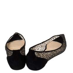Pre Owned Christian Louboutin Black Mesh And Suede Follies Strass Ballet Flats Size 36