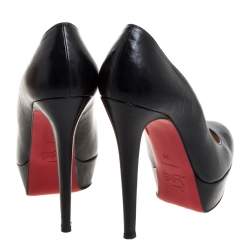 Pre Owned Christian Louboutin Black Leather Bianca Platform Pumps Size 36