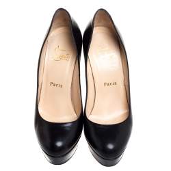 Pre Owned Christian Louboutin Black Leather Bianca Platform Pumps Size 36