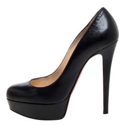 Pre Owned Christian Louboutin Black Leather Bianca Platform Pumps Size 36