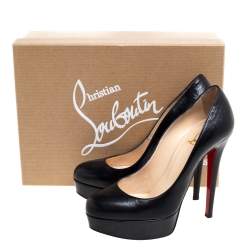 Pre Owned Christian Louboutin Black Leather Bianca Platform Pumps Size 36