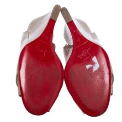 Pre Owned Christian Louboutin Beige Patent Leather Peep Toe Marpoil Sanzep Wedge Sandals Size 38